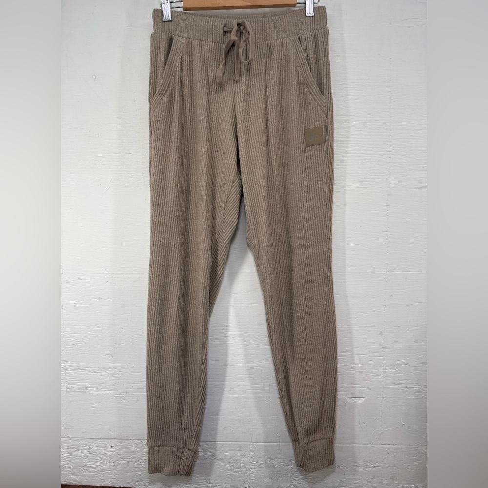 Alo Yoga Ribbed Jogger Pants Taupe Drawstring Lounge Athleisure Women